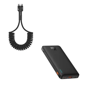Baseus USB C Cable for Car, PD 100W 5A Fast Charging USB C Carplay Cable and Product Image Portable Charger, 20W PD QC Power Bank Fast Charging, 10000mAh Slim Battery Pack Charger