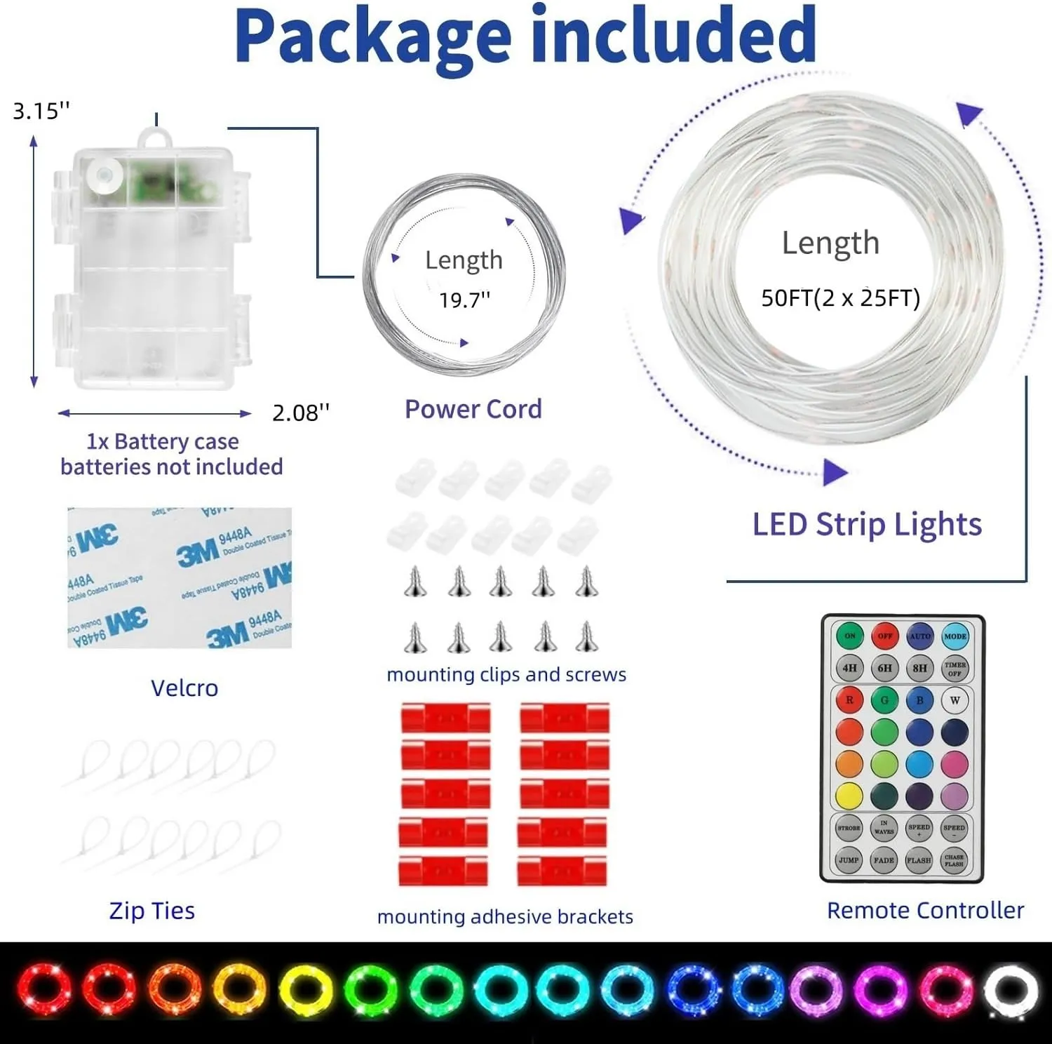 Battery Powered Marine Boat Lights, 2 Pack Total 50FT IP68 Waterproof RGB Boat Parade Lights, 16 Colors Boat String Interior Light, Kayak Glow Light for SUP, Pontoon, Deck, RV, Golf Cart, Pool