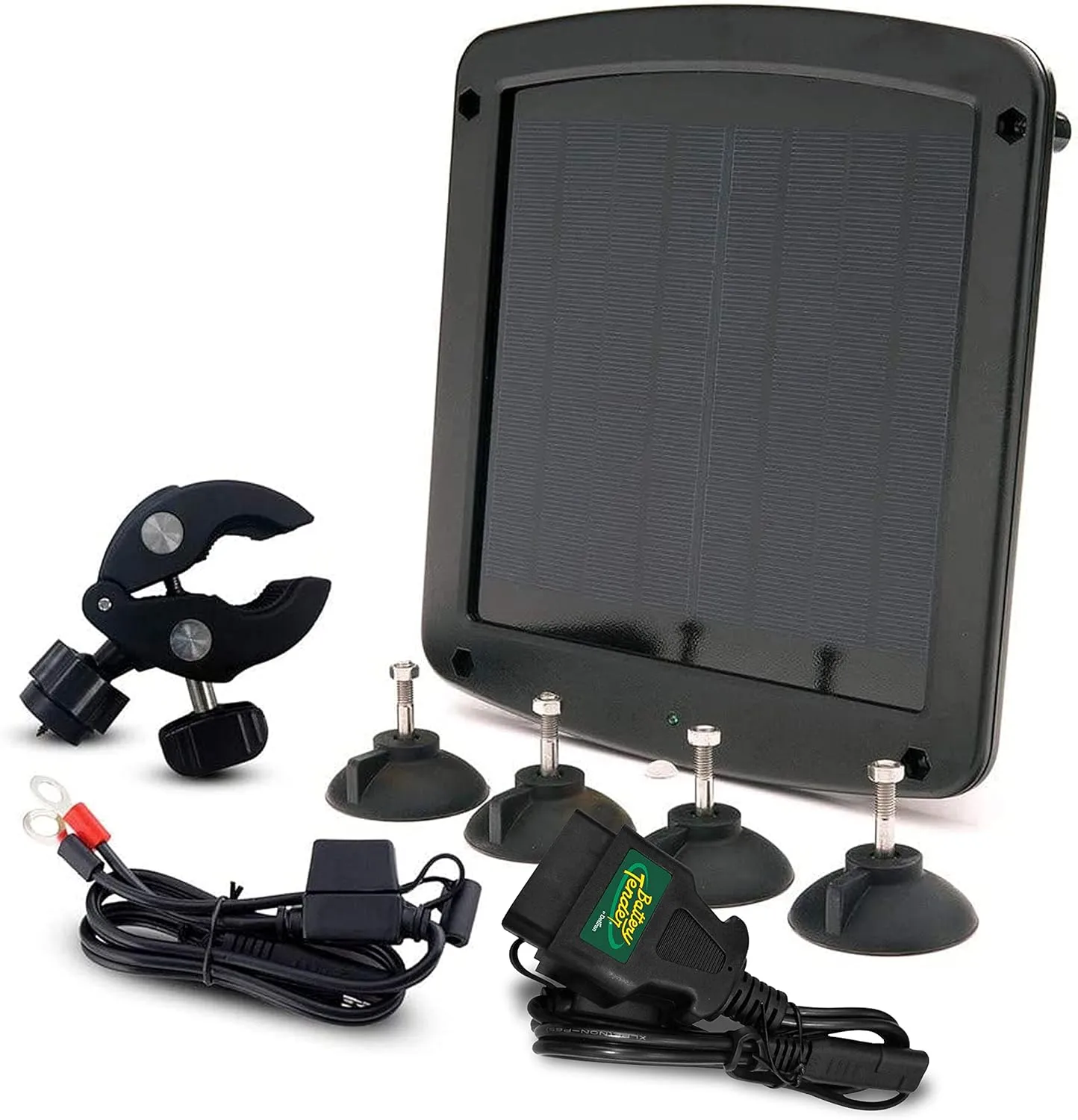 Battery Tender 5 Watt Solar Panel 12V Battery Charger with Charge Controller - IP67 Weatherproof - Windshield or Handlebar Mountable - Included Ring Terminal Cable or OBD II Connector - 021-1172