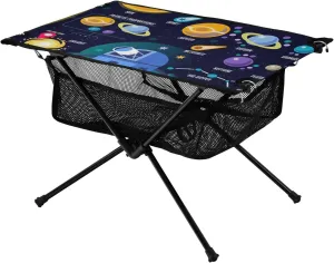 Beach Table Galaxy Solar Planets Pluto Venus Mars Jupiter Comet Skyrocket Astronaut Rectangular Packable Outdoor Table with Storage Bag for Picnic Camp Travel