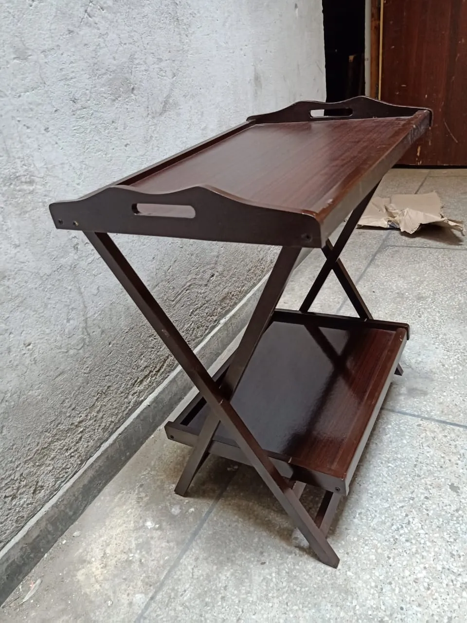 Beach Wood Double Top Folding Table Tea Serving Table