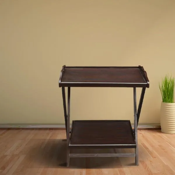 Beach Wood Double Top Folding Table Tea Serving Table