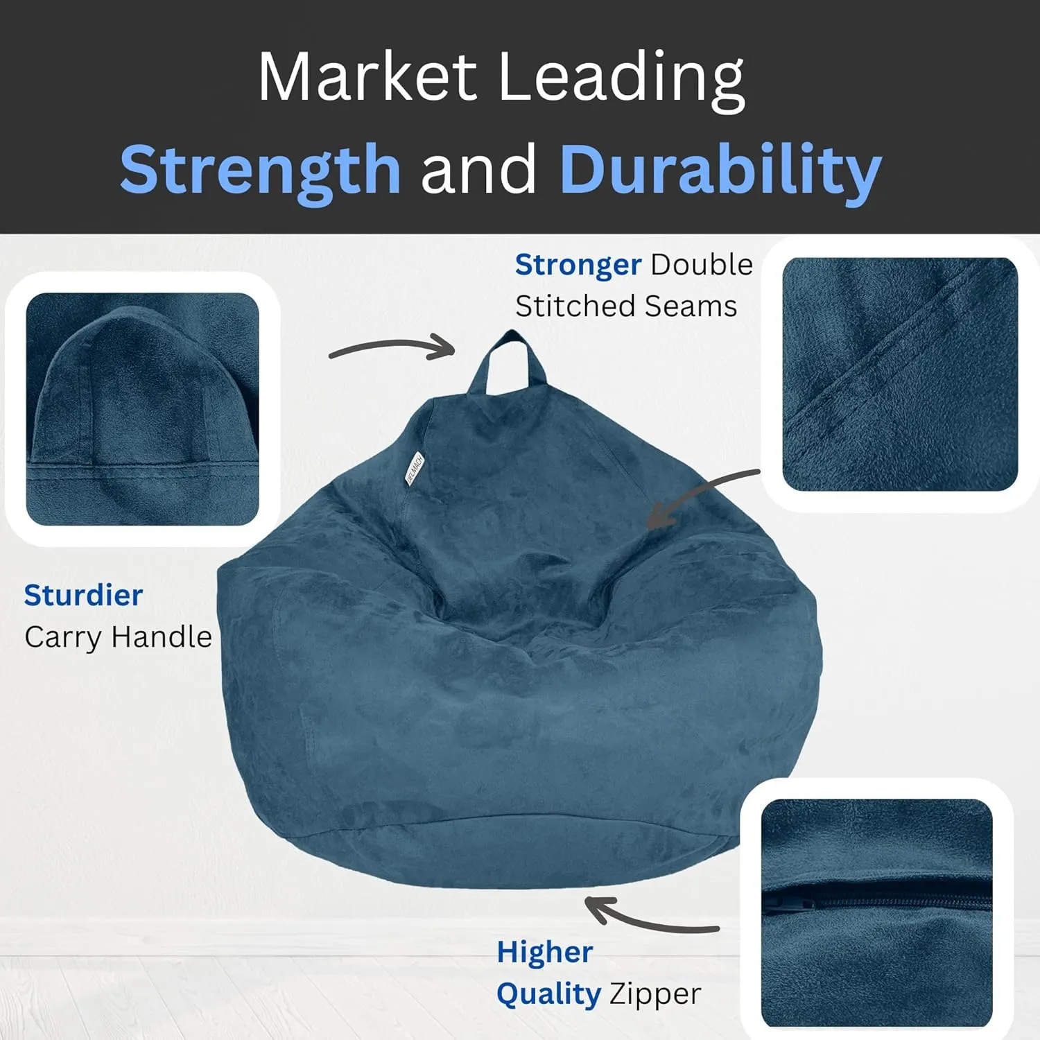 Bean Bag Chair Cover 3.5 ft (No Filler) | XL Stuffed Animal Storage | Double Stitched | Long Durable Zipper | Premium Microsuede