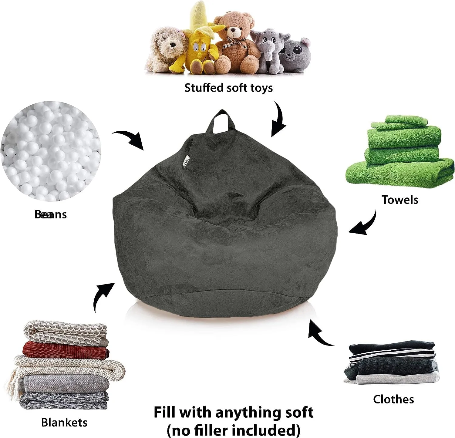 Bean Bag Stuffed Animal Storage Or Cover | No Filler | Extra Large | for Adults Or Kids | Double Stitched | Durable Zipper | Premium Microsuede