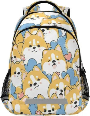 Beautiful Cartoon Corgi Design Waterproof Backpack - Casual Outdoor Sports Daypack with Ergonomic Shoulder Straps#284