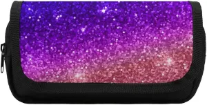 Beautiful Purple Bling Glitter Sparkles Pattern Double Layer Zippered Pencil Case for Large Capacity Office Stationery Bag