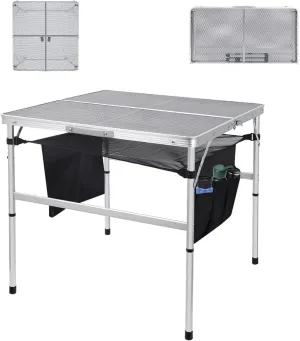 Bed Bath & Beyond Folding Square Table Grill Table Camping Folding Table Fold in Half Table with Carry Handle and Storage for BBQ