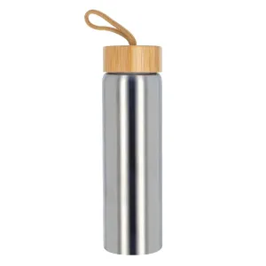 Beille Silver Chrome Borosilicate Glass BPA Free Water Bottle with Bamboo Lid Hydration Health and Beauty, 23oz