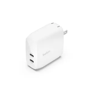 Belkin BoostCharge Dual USB-C Wall Charger with PPS 60W for Apple iPhone 16, iPad, Samsung Galaxy S25, Google Pixel, Nintendo Switch 2 - Compatible w/C to Lightning & C to C Cables - White