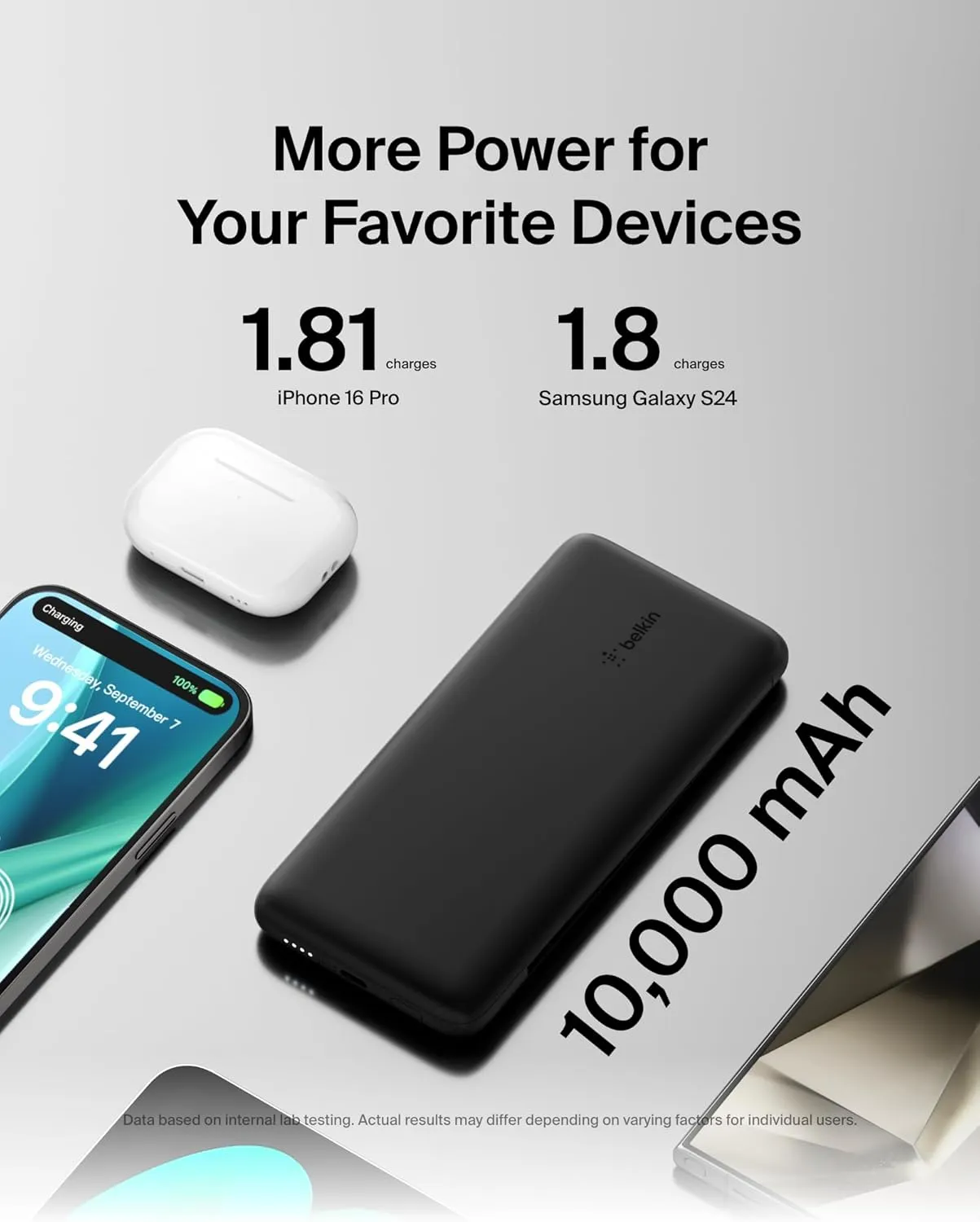 Belkin Portable Charger, Power Bank 10,000mAh, 23W w/Integrated Lightning Cable & USB-C Cable - iPhone Charger Battery Pack for Apple iPhone 16, 15, 14, Galaxy S25, Pixel 9, Travel Essentials - Black
