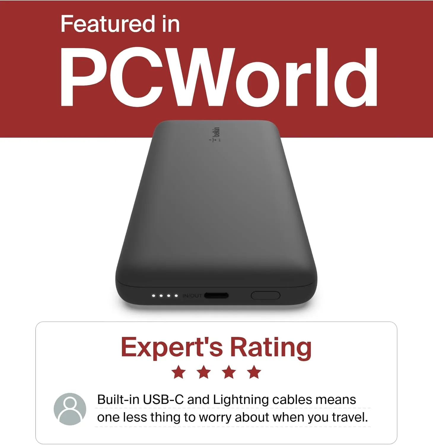Belkin Portable Charger, Power Bank 10,000mAh, 23W w/Integrated Lightning Cable & USB-C Cable - iPhone Charger Battery Pack for Apple iPhone 16, 15, 14, Galaxy S25, Pixel 9, Travel Essentials - Black