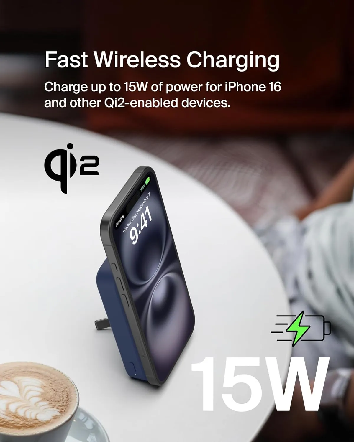 Belkin Portable Charger, Wireless Power Bank 10,000mAh w/ Qi2, MagSafe Compatible   Built-in Pop-up Kickstand - Compatible w/iPhone 16, 15, 14, Plus, Pro, Pro Max, and More - Blue