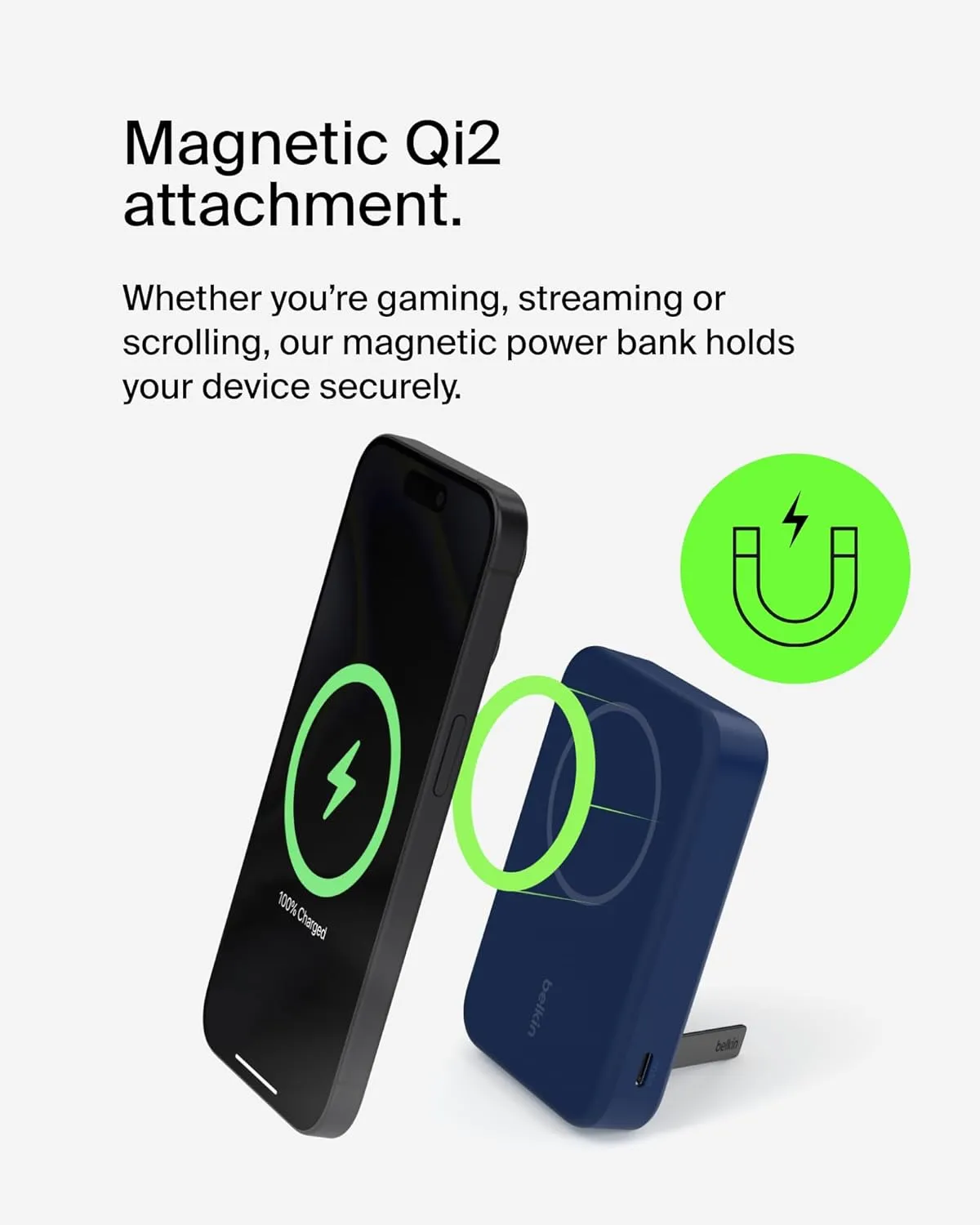 Belkin Portable Charger, Wireless Power Bank 10,000mAh w/ Qi2, MagSafe Compatible   Built-in Pop-up Kickstand - Compatible w/iPhone 16, 15, 14, Plus, Pro, Pro Max, and More - Blue