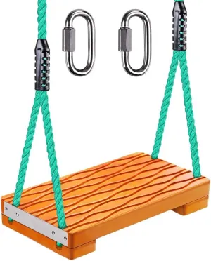 BeneLabel Wood Swings Seat with Carabiners,Heavy Duty Playground Swing with Adjustable Rope, Longest 95.6", Shortest 65.7", Seat Width 16.9", 500 LB Capacity, Ripple