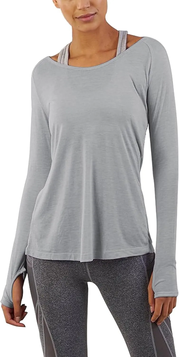 Bestisun Long Sleeve Yoga Workout Tops Lightweight Thumbhole Shirts Athletic Wear for Women