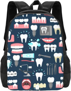 Big Capacity Rucksacks, for Teeth Dental Seamless Pattern Anti-Theft Multipurpose Bookbag with Shoulder Straps, Daypack Backpack, Camping Outdoor Backpack, Computer Bag