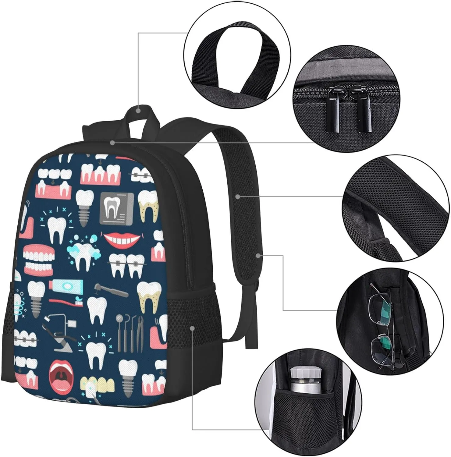 Big Capacity Rucksacks, for Teeth Dental Seamless Pattern Anti-Theft Multipurpose Bookbag with Shoulder Straps, Daypack Backpack, Camping Outdoor Backpack, Computer Bag
