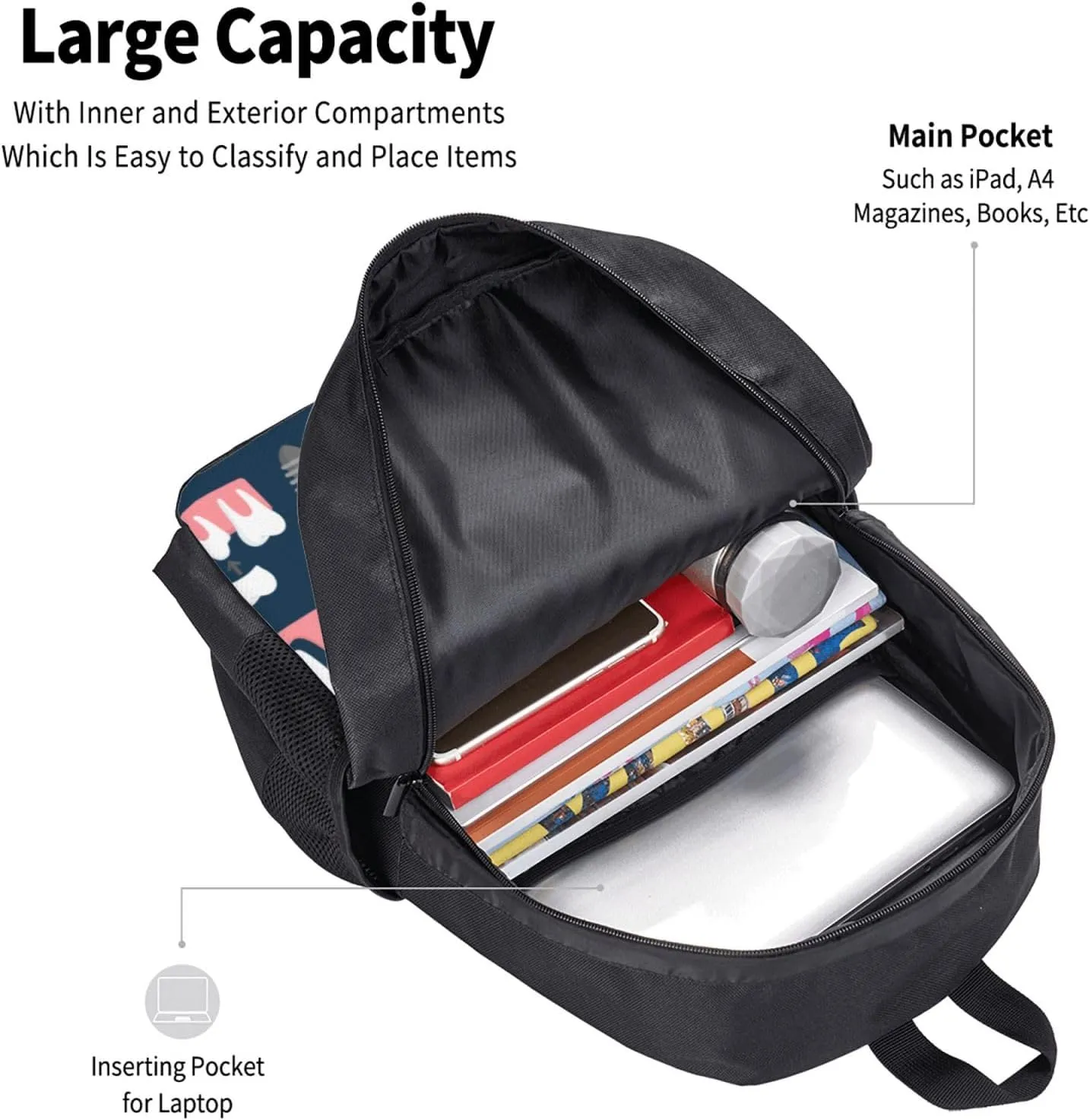 Big Capacity Rucksacks, for Teeth Dental Seamless Pattern Anti-Theft Multipurpose Bookbag with Shoulder Straps, Daypack Backpack, Camping Outdoor Backpack, Computer Bag