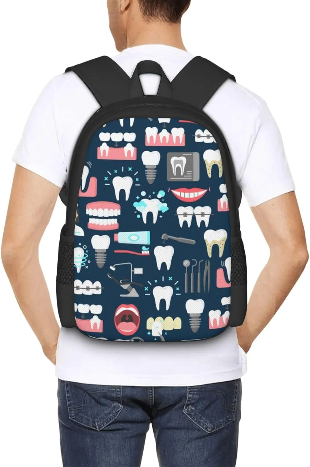 Big Capacity Rucksacks, for Teeth Dental Seamless Pattern Anti-Theft Multipurpose Bookbag with Shoulder Straps, Daypack Backpack, Camping Outdoor Backpack, Computer Bag