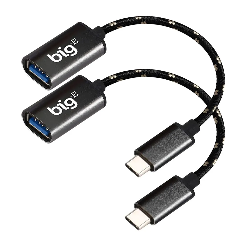 Big-E Turbo 5Gbps USB-C to USB 3.0 Adapter [2Pack] Compatible with HTC Wildfire X for Full USB OTG On-The-Go Thunderbolt 3/4 Short Connector USBC Male to USB Female (Gray)