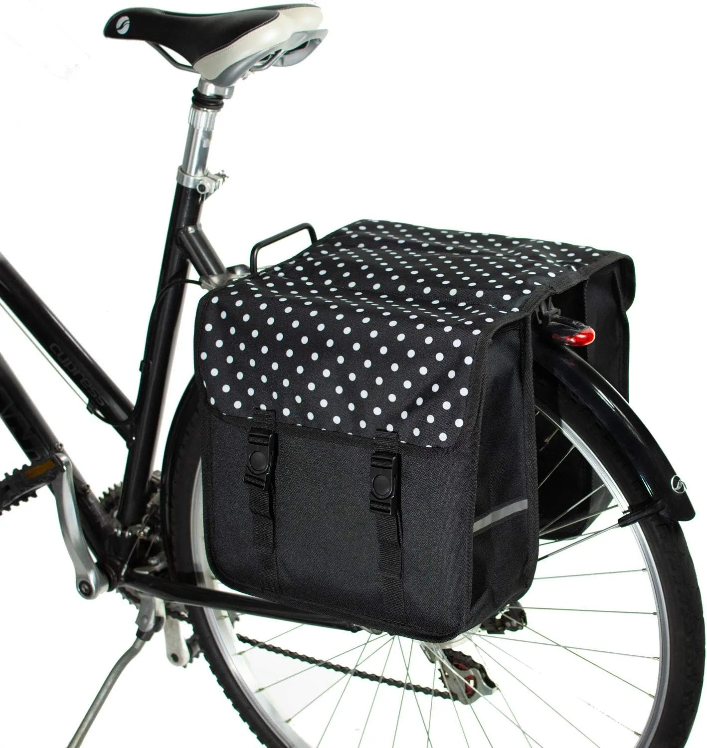 BikyBag Classic - Bike Double Bag, Stylish and Colorful Double Panniers (White Polka Dots)