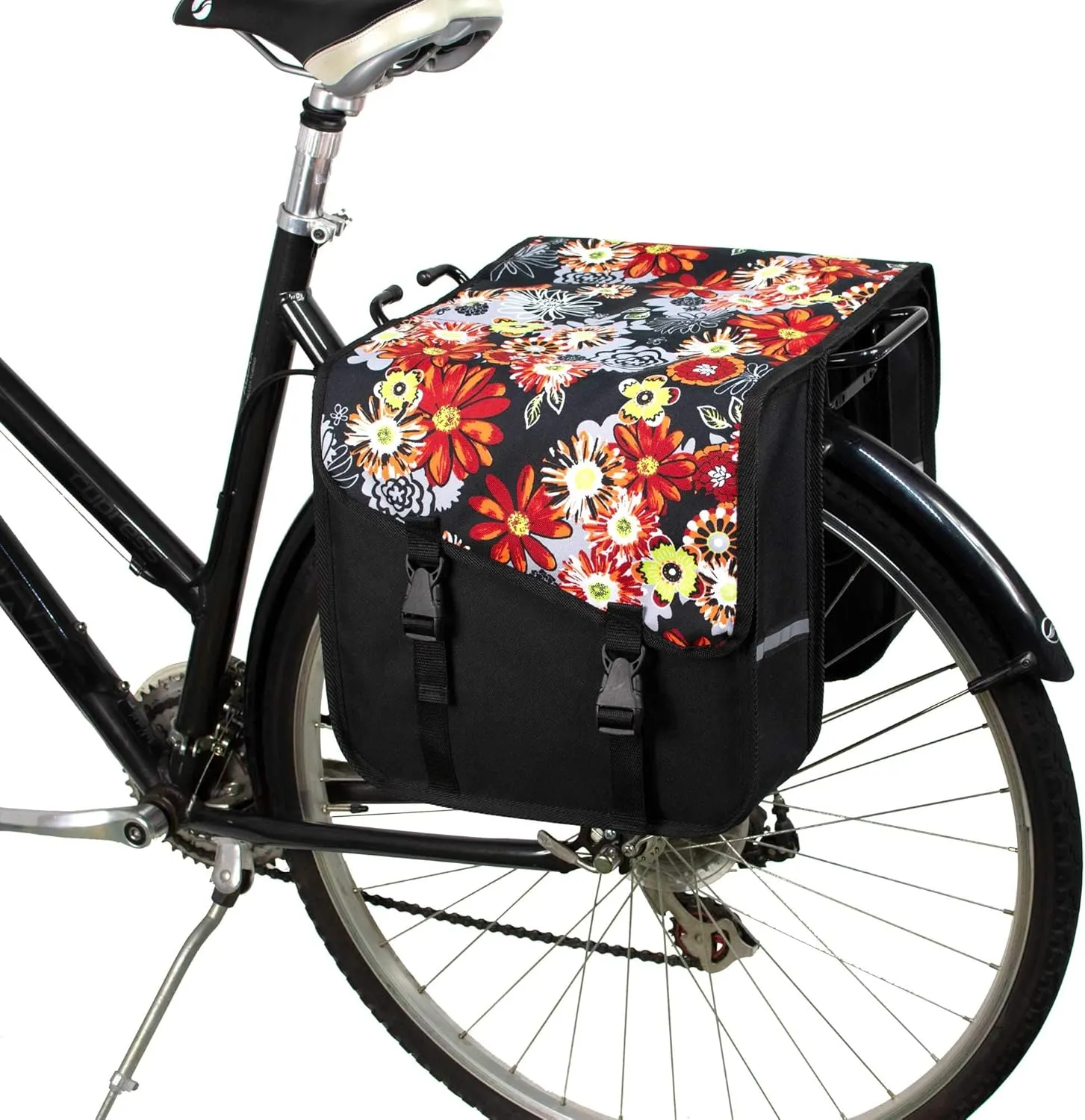 BikyBag Classic CS - Bike Double Bag, Fashion & Colorful Bicycle Panniers (Red Meadow)