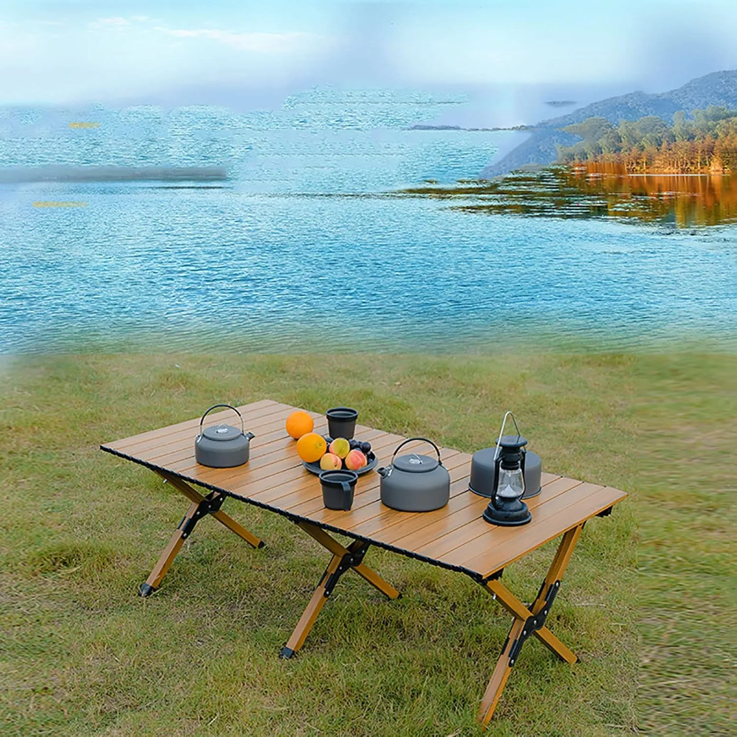 BK&MF Aluminum Portable Camping Table,Lightweight Outdoor Folding Table Compact Roll-up Grill Table with Carry Bag for BBQ, Party, Camping,A,116x60x45cm(46x24x18inch)