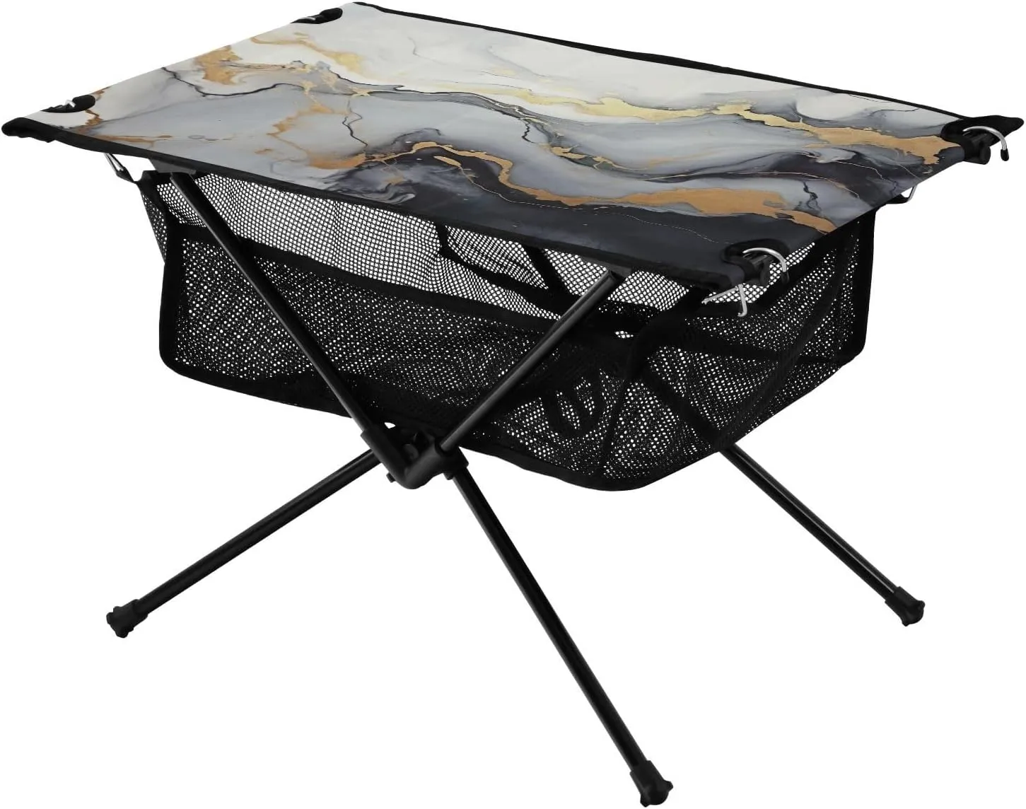 Black and Gold Marbled Pattern Portable Camping Table,Outdoor Folding Table,Beach Table,Suitable for Camping,Hiking,Picnic