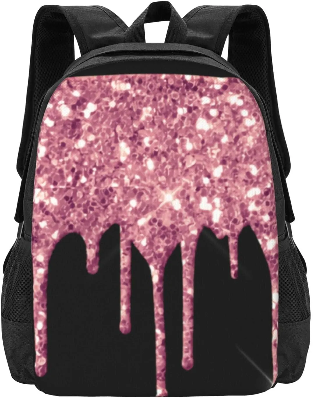 Black Blush Pink Dripping Glitter Sparkle Monogram Lightweight Packable Backpack Travel Casual Large Capacity Daypack Foldable Backpack For Men Women