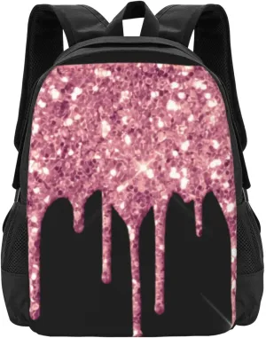 Black Blush Pink Dripping Glitter Sparkle Monogram Lightweight Packable Backpack Travel Casual Large Capacity Daypack Foldable Backpack For Men Women