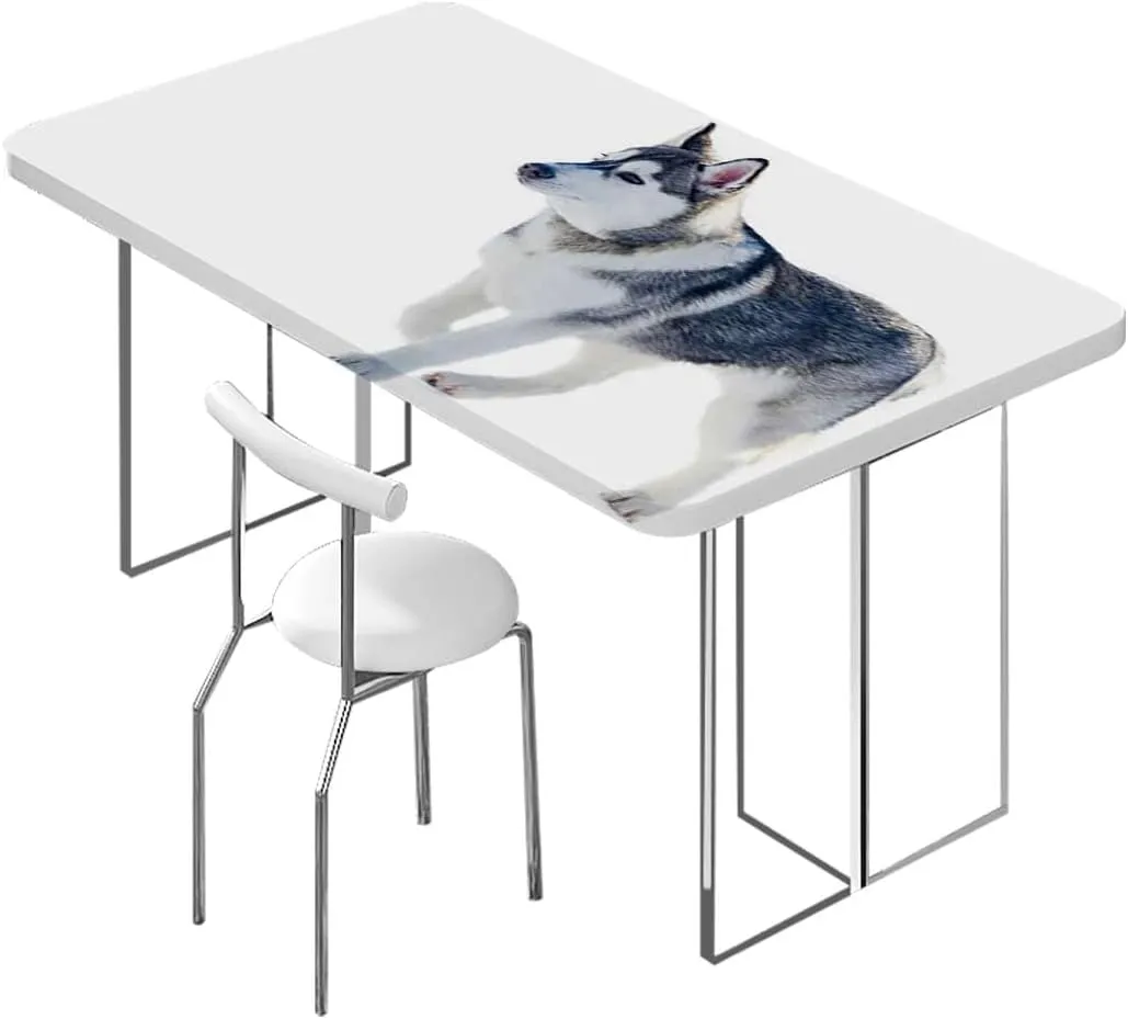 Black Cream White Elastic Edged Table Covers Arctic Doggies Husky Polyester Fitted Waterproof Outdoor Tablecloth Protector with Elastic Alaskan Malamute Fits up 5 Foot Tables