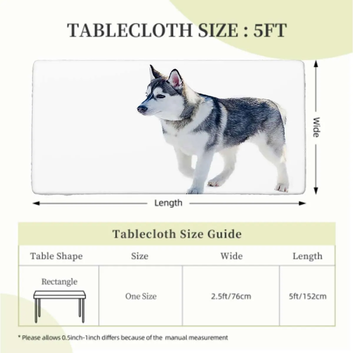 Black Cream White Elastic Edged Table Covers Arctic Doggies Husky Polyester Fitted Waterproof Outdoor Tablecloth Protector with Elastic Alaskan Malamute Fits up 5 Foot Tables