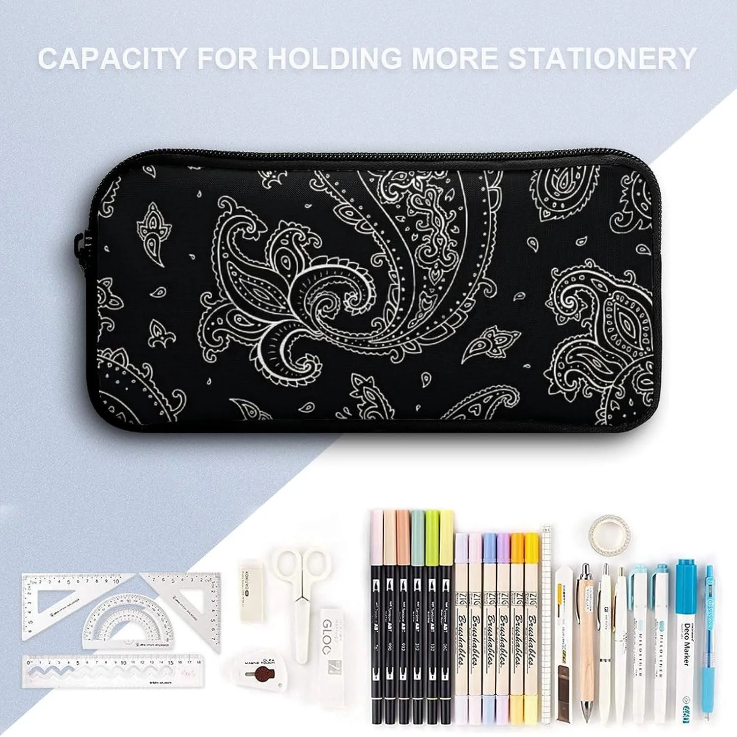 Black Paisley Pattern Large Capacity Portable Backpack Three Piece Set