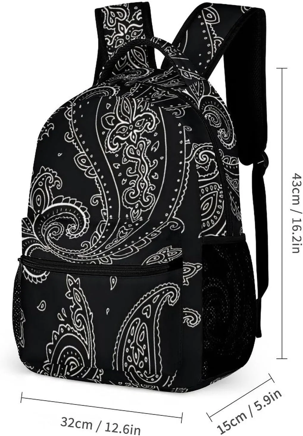 Black Paisley Pattern Large Capacity Portable Backpack Three Piece Set
