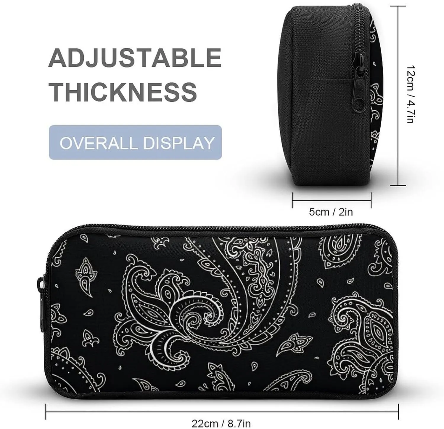 Black Paisley Pattern Large Capacity Portable Backpack Three Piece Set