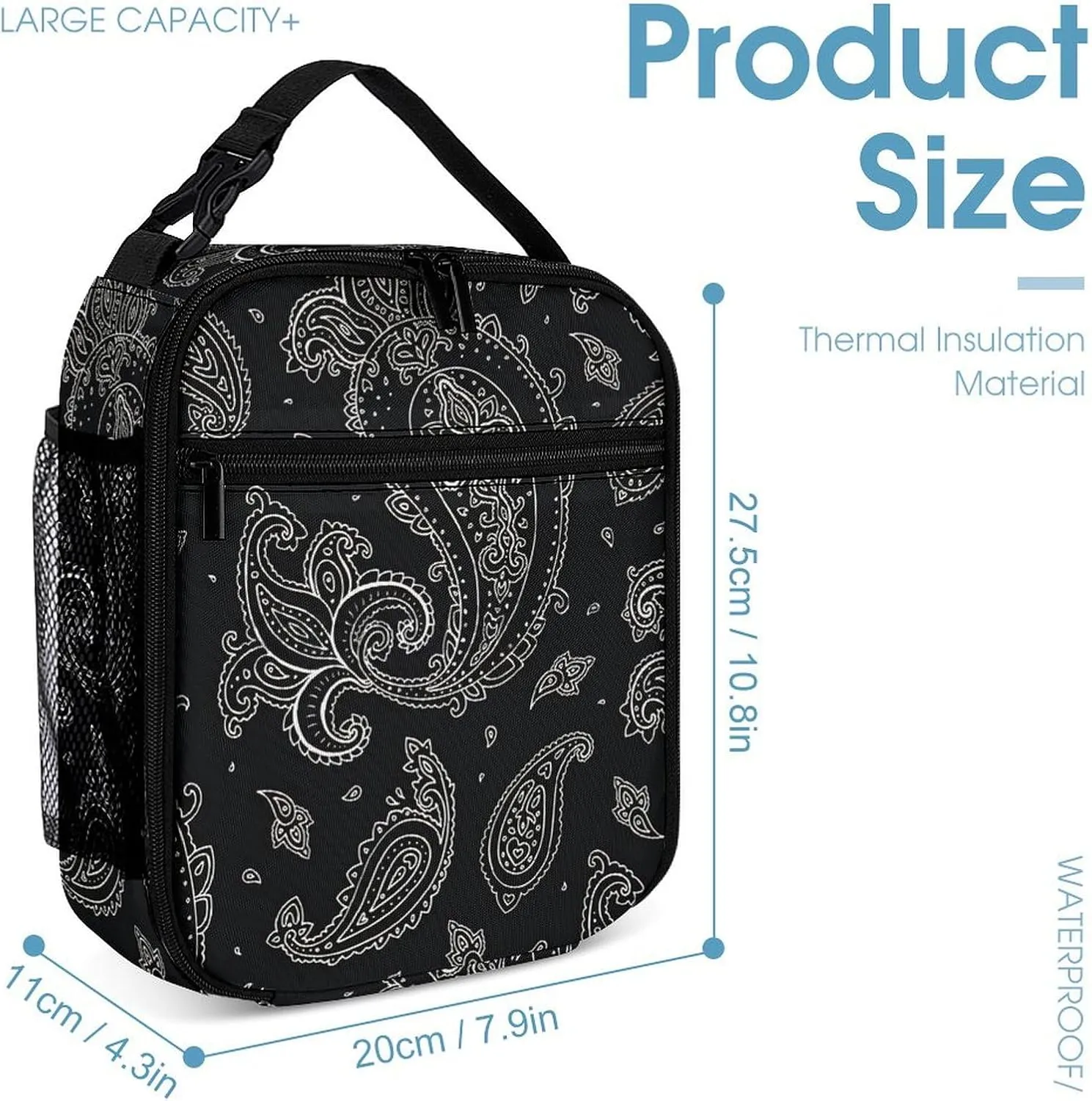 Black Paisley Pattern Large Capacity Portable Backpack Three Piece Set