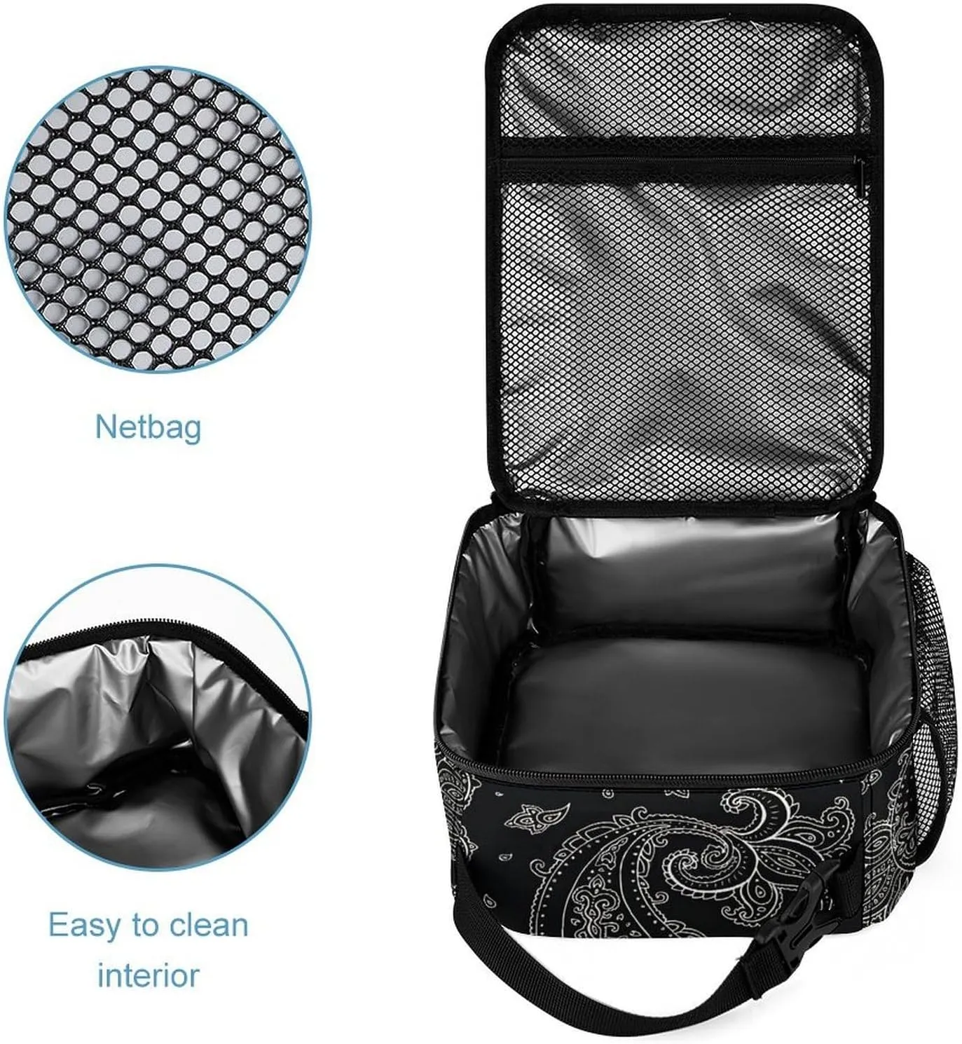 Black Paisley Pattern Large Capacity Portable Backpack Three Piece Set