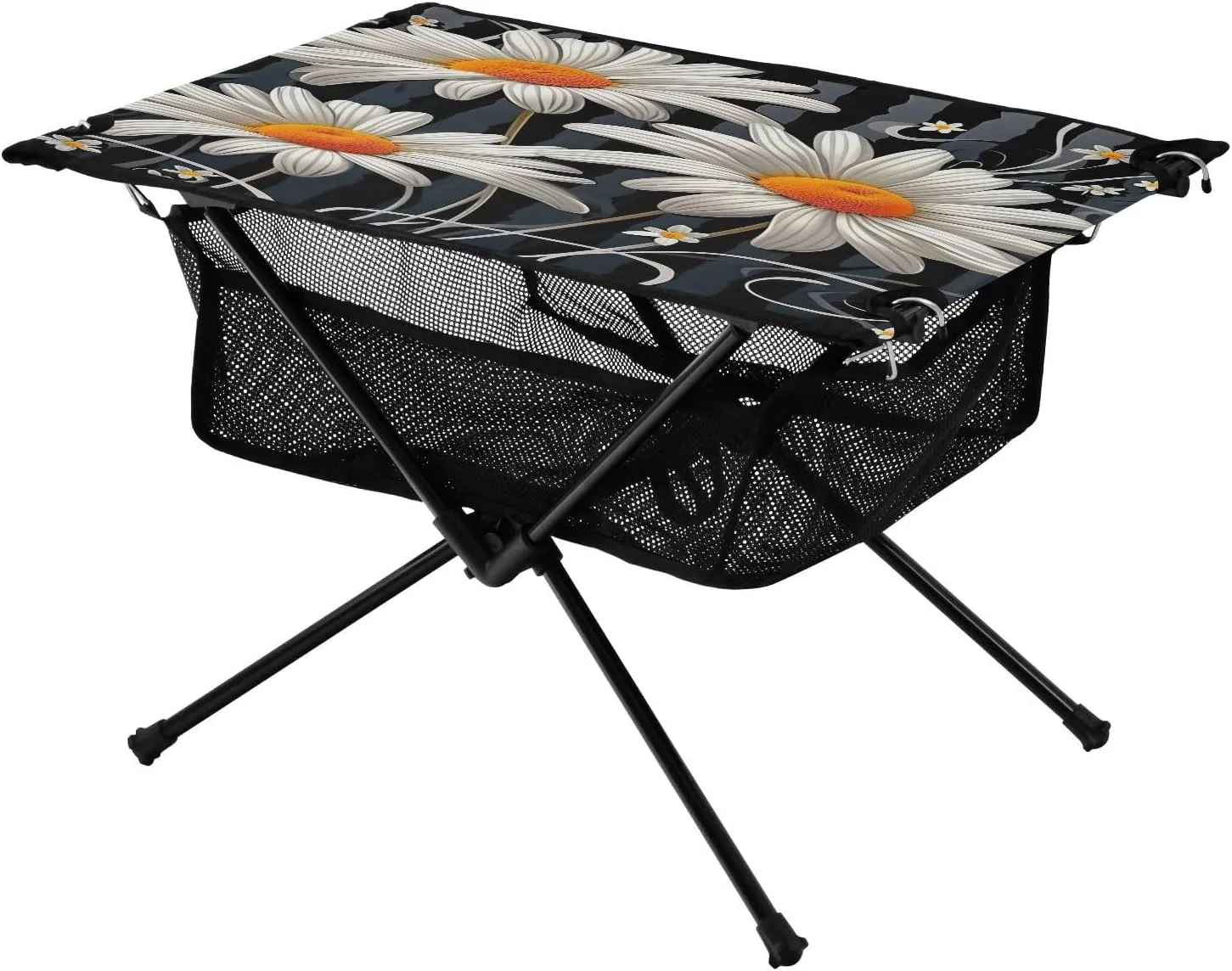 Black Striped Daisy Portable Folding Camping Table, Compact Lightweight Beach Table with Carrying Bag for Outdoor Picnics, BBQs, Camp