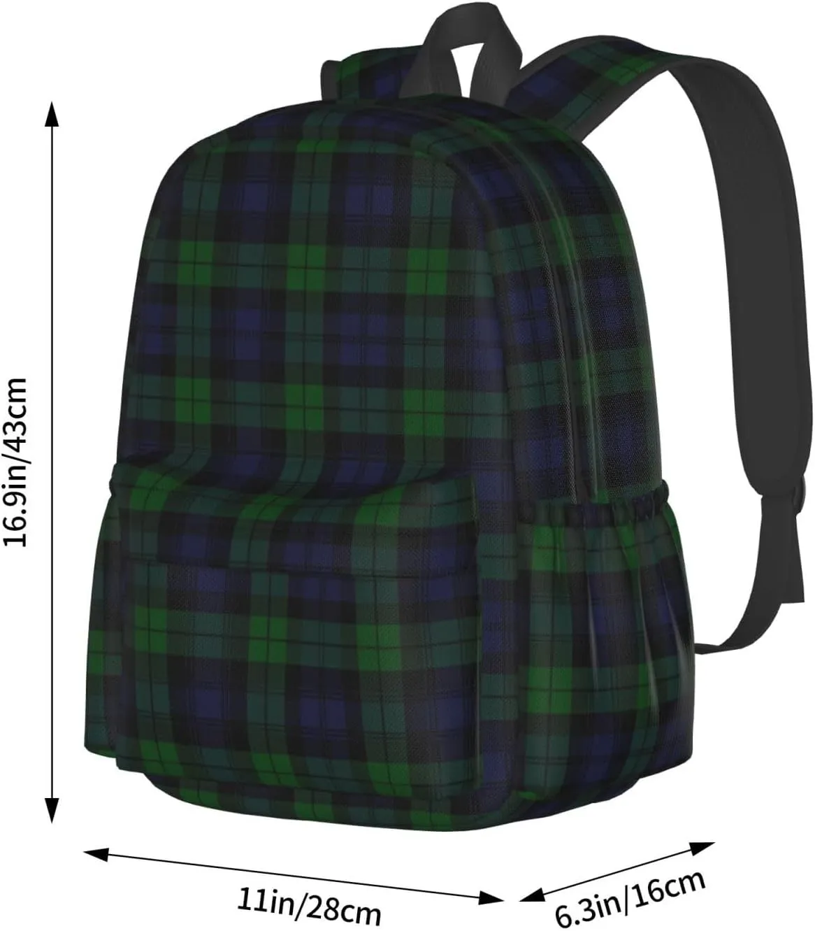 Black Watch Tartan Plaid Backpack Casual Laptop Backpack Large Capacity Double Shoulder Bag Travel Daypack For Women Men