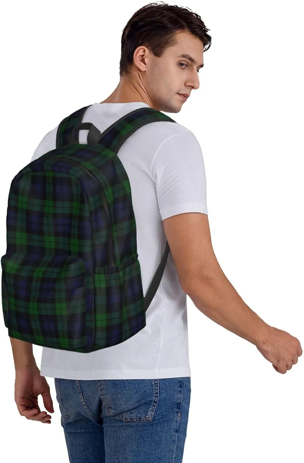 Black Watch Tartan Plaid Backpack Casual Laptop Backpack Large Capacity Double Shoulder Bag Travel Daypack For Women Men