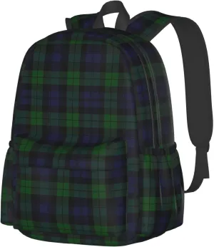Black Watch Tartan Plaid Backpack Casual Laptop Backpack Large Capacity Double Shoulder Bag Travel Daypack For Women Men
