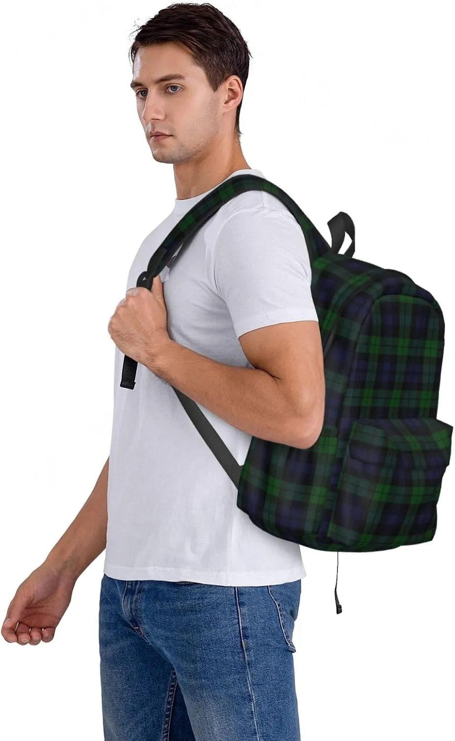 Black Watch Tartan Plaid Backpack Casual Laptop Backpack Large Capacity Double Shoulder Bag Travel Daypack For Women Men