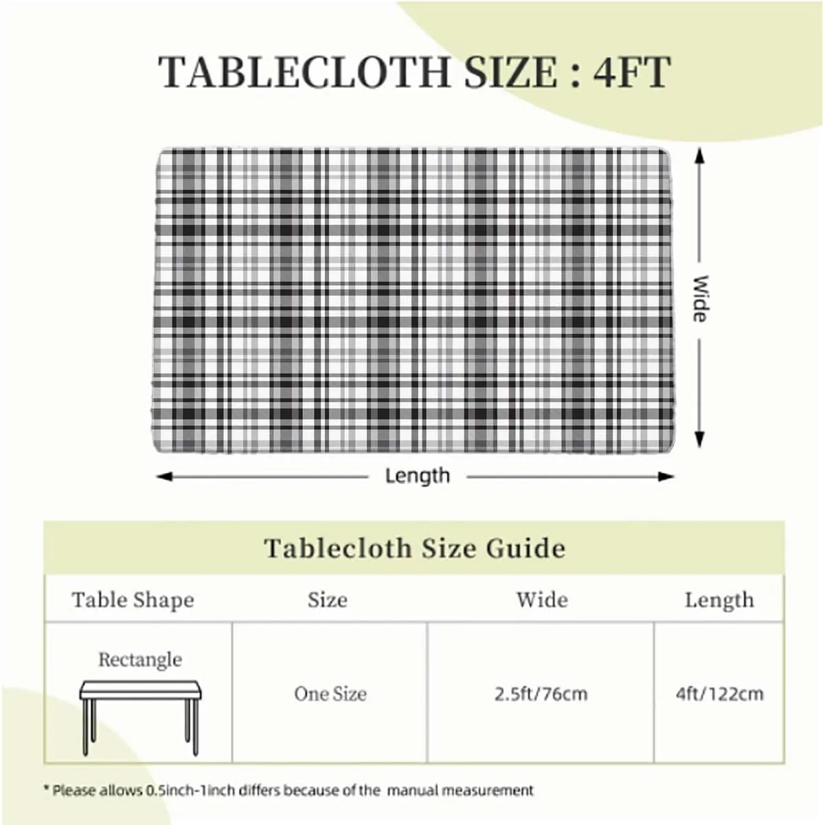 Black White Elastic Tablecloth Tartan Symmetric Stripes Image Indoor or Outdoor Fitted Table Covers for Banquet Tables Abstract Decor Fits up 4 Foot Tables