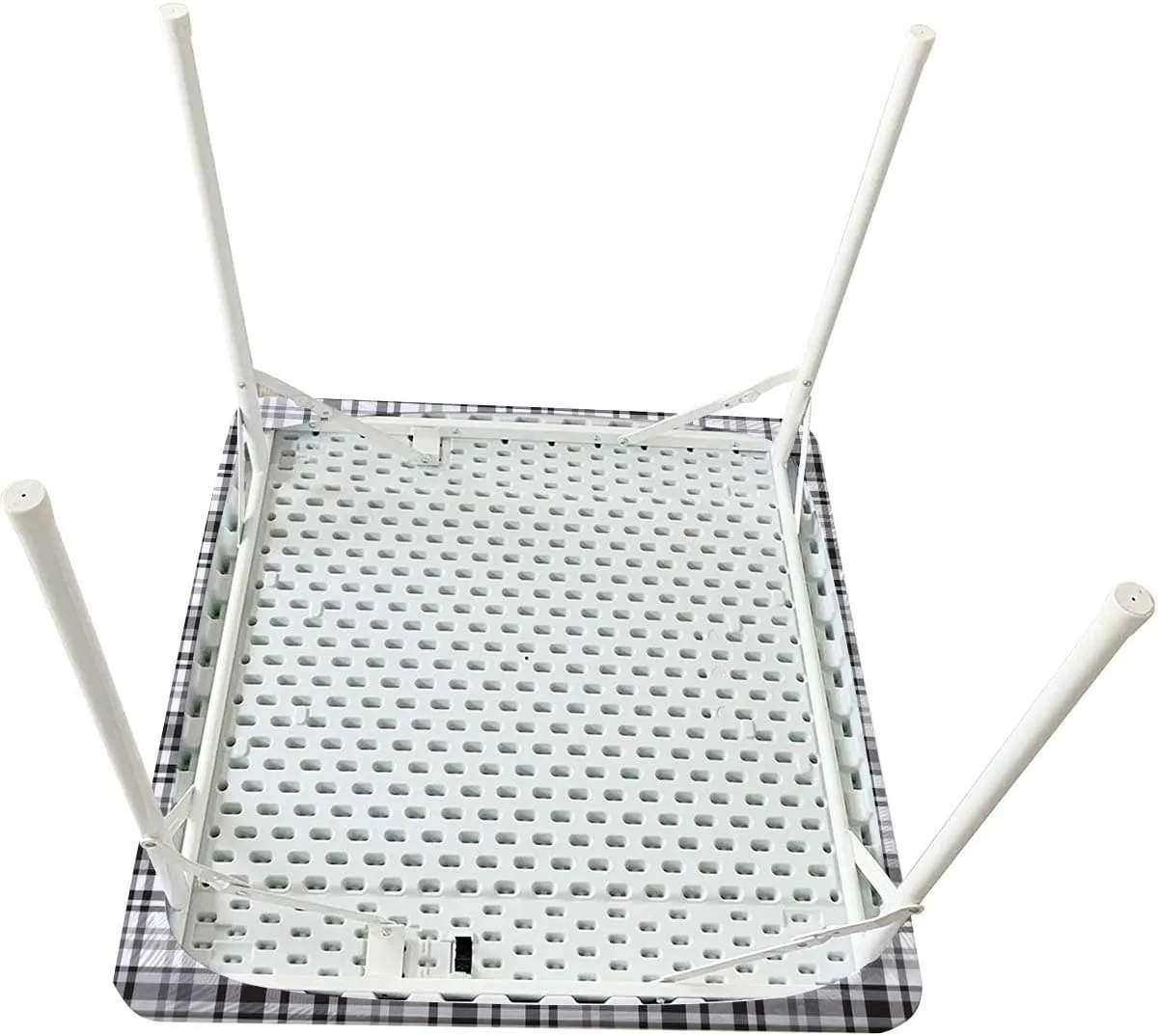 Black White Elastic Tablecloth Tartan Symmetric Stripes Image Indoor or Outdoor Fitted Table Covers for Banquet Tables Abstract Decor Fits up 4 Foot Tables