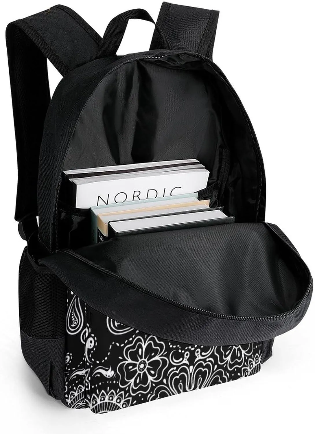 Black White Paisley A Large Capacity Backpack with Pockets, Suitable for Outdoor Use, Etc