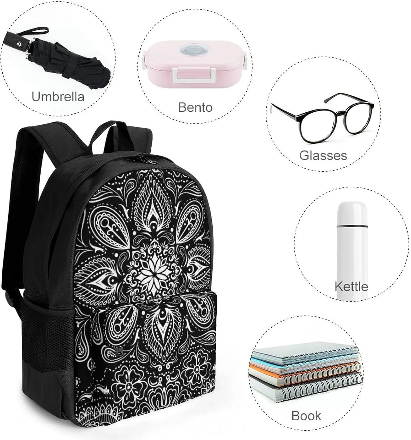 Black White Paisley A Large Capacity Backpack with Pockets, Suitable for Outdoor Use, Etc