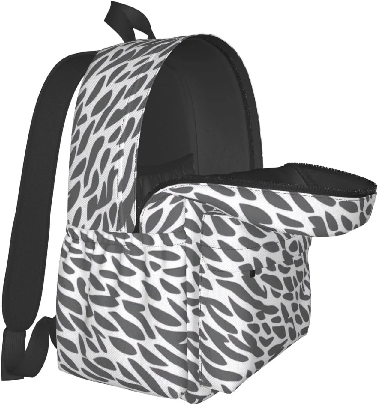 Black Zebra Print Pattern Backpack Print Shoulder Canvas Bag Travel Large Capacity Casual Daypack With Side Pockets