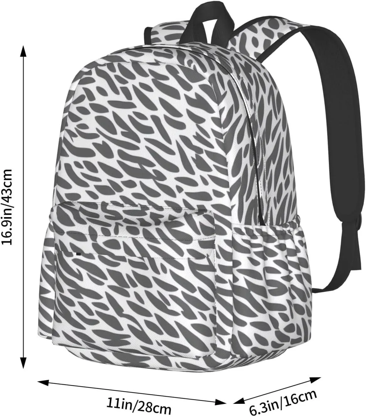 Black Zebra Print Pattern Backpack Print Shoulder Canvas Bag Travel Large Capacity Casual Daypack With Side Pockets