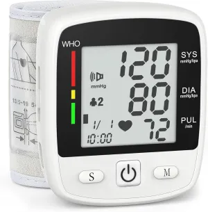 Blood Pressure Monitor Digital Wrist BP Machine Automatic Adjustable Cuff ( 5.3 to 7.7 in) with 2 Users 180 Memory Voice Broadcast Large LCD Display USB Charging Cable Carrying Case