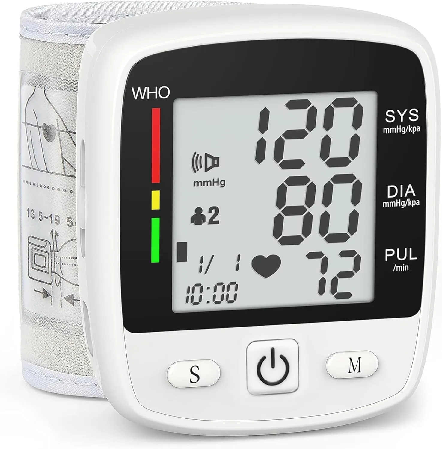 Blood Pressure Monitor Digital Wrist BP Machine Automatic Adjustable Cuff ( 5.3 to 7.7 in) with 2 Users 180 Memory Voice Broadcast Large LCD Display USB Charging Cable Carrying Case
